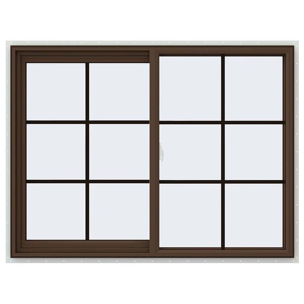 JELD-WEN 47.5 in. x 35.5 in. V-2500 Series Brown Painted Vinyl Left-Handed Sliding Window with Colonial Grids/Grilles