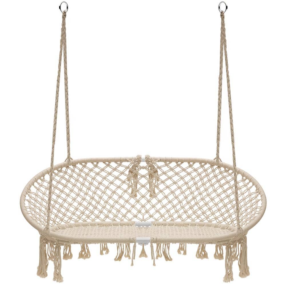 Cream White Double Macrame Hammock Chair Swing