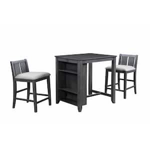 New Classic Furniture Heston 3-piece Wood Top Square Counter Set with Storage Shelf, Gray