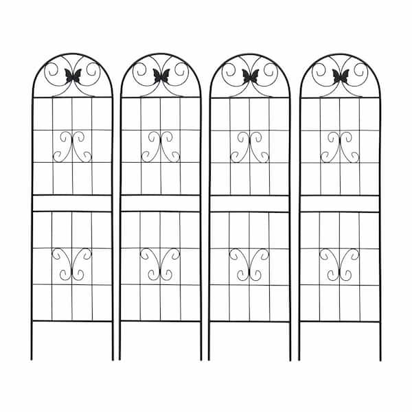 Miscool Avex Black 4-Pieces 19.7 in. W x 71 in. H Metal Garden Trellis for Climbing Plants Outdoor Flower Support