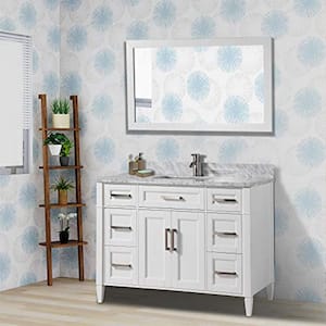 Savona 48 in. W x 22 in. D x 36 in. H Vanity in White with Single Basin Vanity Top in White and Grey Marble and Mirror