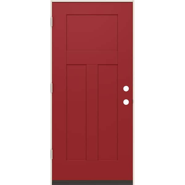 36 in. x 80 in. 3-Panel Right-Hand/Inswing Craftsman Cranberry Steel Prehung Front Door