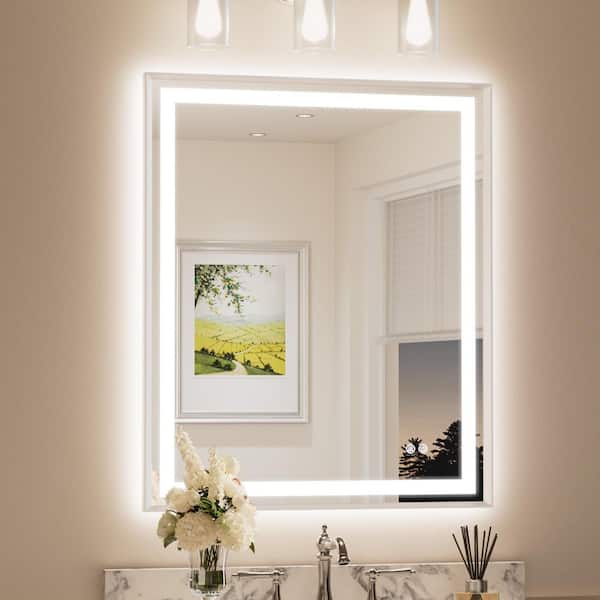 KeonJinn 30 in. W x 36 in. H Framed LED Lighted Bathroom Vanity Mirror ...
