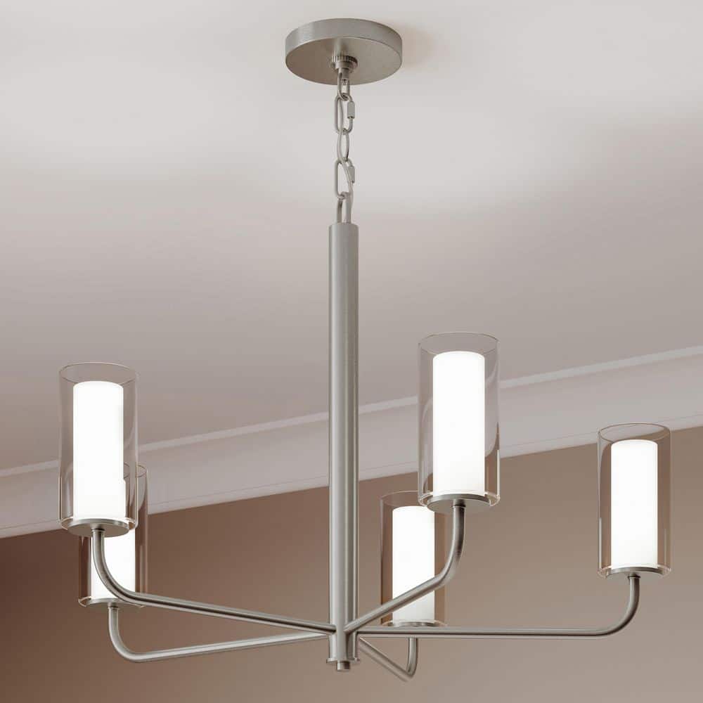 Mack 60-Watt 5-Light Brushed Nickel Modern Traditional Chandelier with Layered Glass Shades price history on PriceWatchPro
