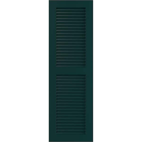 Ekena Millwork 12" x 34" True Fit PVC Two Equal Louver Shutters, Thermal Green (Per Pair)