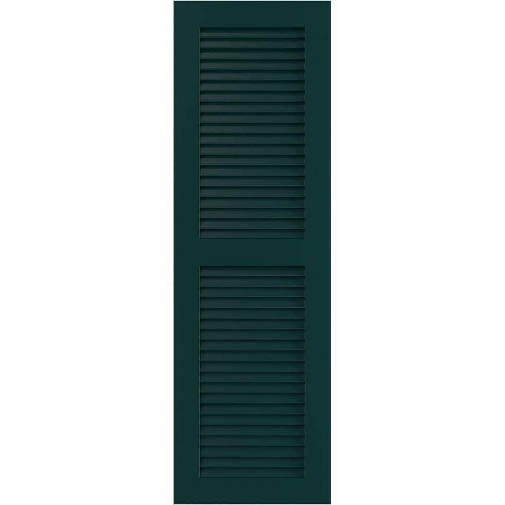 Ekena Millwork 12" x 53" True Fit PVC Two Equal Louver Shutters, Thermal Green (Per Pair)