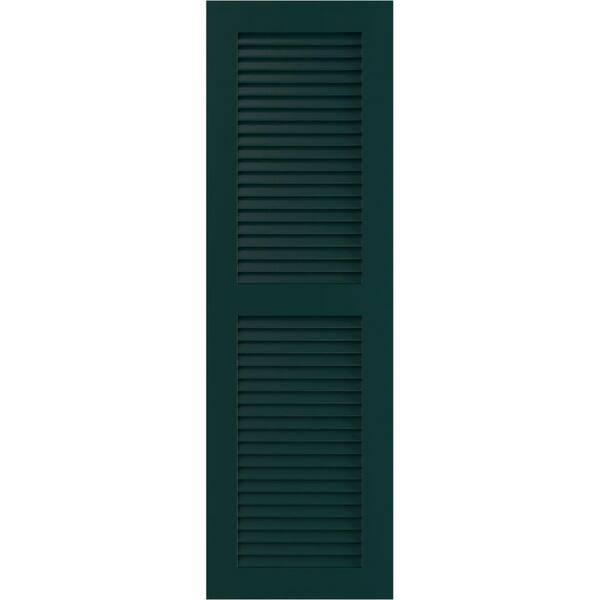 Ekena Millwork 12" x 66" True Fit PVC Two Equal Louver Shutters, Thermal Green (Per Pair)