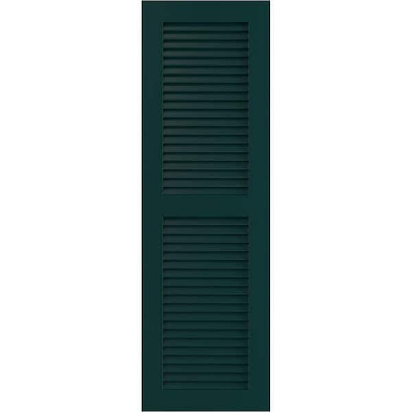 Ekena Millwork 15" x 72" True Fit PVC Two Equal Louver Shutters, Thermal Green (Per Pair)