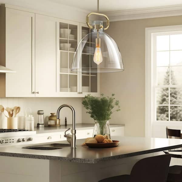 TinHon Modern 1-Light Gold Pendant Light with Clear Glass Dome