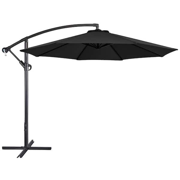 Yaheetech 10 ft. Patio Offset Umbrella Outdoor Hanging Cantilever Umbrella Banana Parasol with Crank and Cross Base, Black