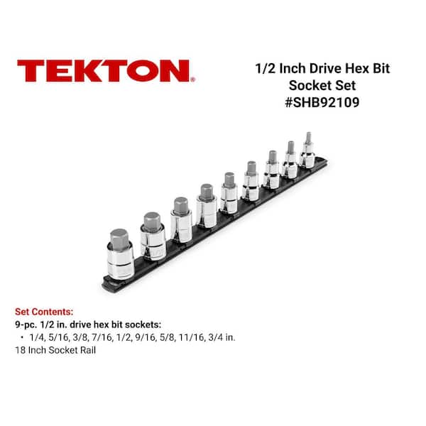 1/2 Inch Drive Hex Bit Socket Set with Rail, 9-Piece (1/4-3/4 in. )