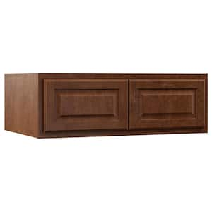 Hampton 36 in. W x 24 in. D x 12 in. H Assembled Deep Wall Bridge Kitchen Cabinet in Cognac without Shelf