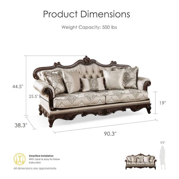 Furniture of America Noel 90.25 in. Rolled Arm Fabric Rectangle