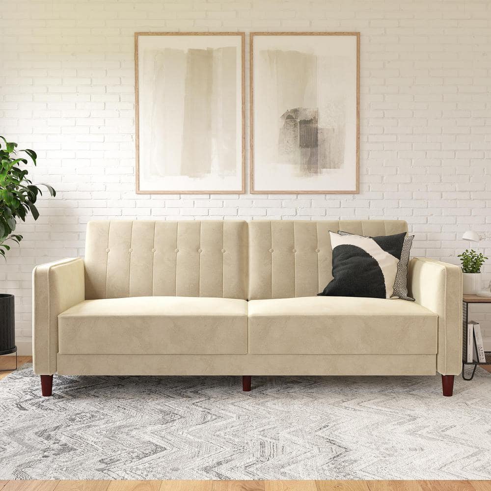 DHP Iris Tan Velvet Tufted Futon DE22963 - The Home Depot