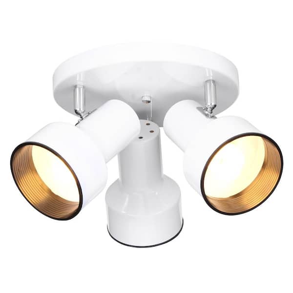 White And Frosted Glass Adjustable 3 Light Spot Ceiling Fixture 