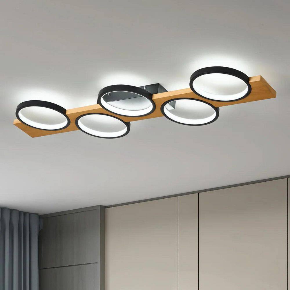 39.37 in. Indoor 40-Watt Modern Black Unique Dimmable Integrated LED Flush Mount with Metel Circle Shade for Living Room price history on PriceWatchPro