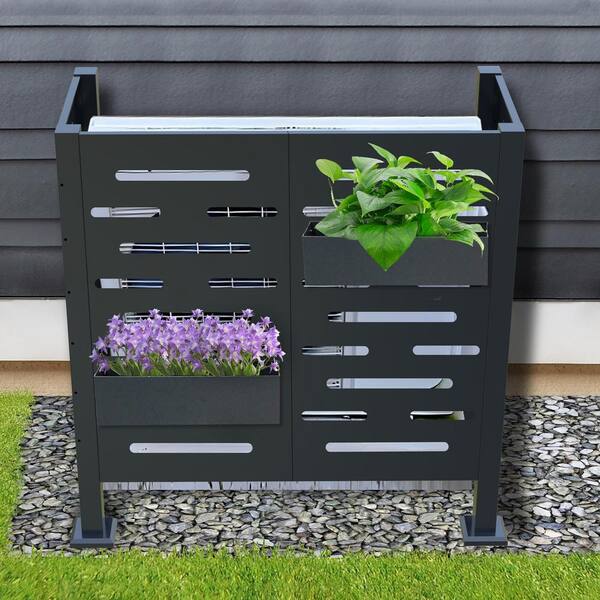 48 in. Metal Garden Fence, Air Conditioner Fence for Outdoor Units, Metal Privacy Fence Cover, 3- Fence Panels, Black