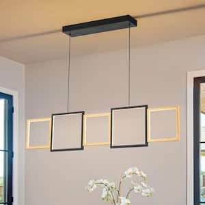 5-Light Black And Gold Dimmable Integrated LED Pendant Light for Dining Room