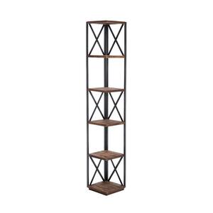 11 in. W x 65.7 in. H x 11 in. D Brown and Black Metal Decorative Corner Shelving Unit with 5-Wood Display Storage