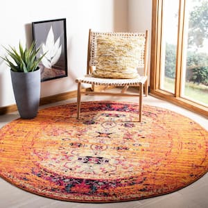 Monaco Orange/Multi 5 ft. x 5 ft. Round Border Area Rug