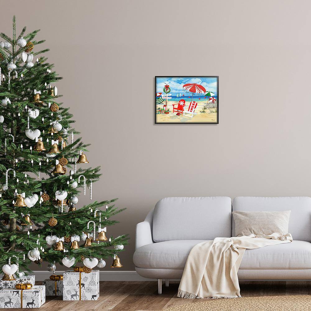 Holiday Beach Scene Landscape Print on Canvas with Black Frame