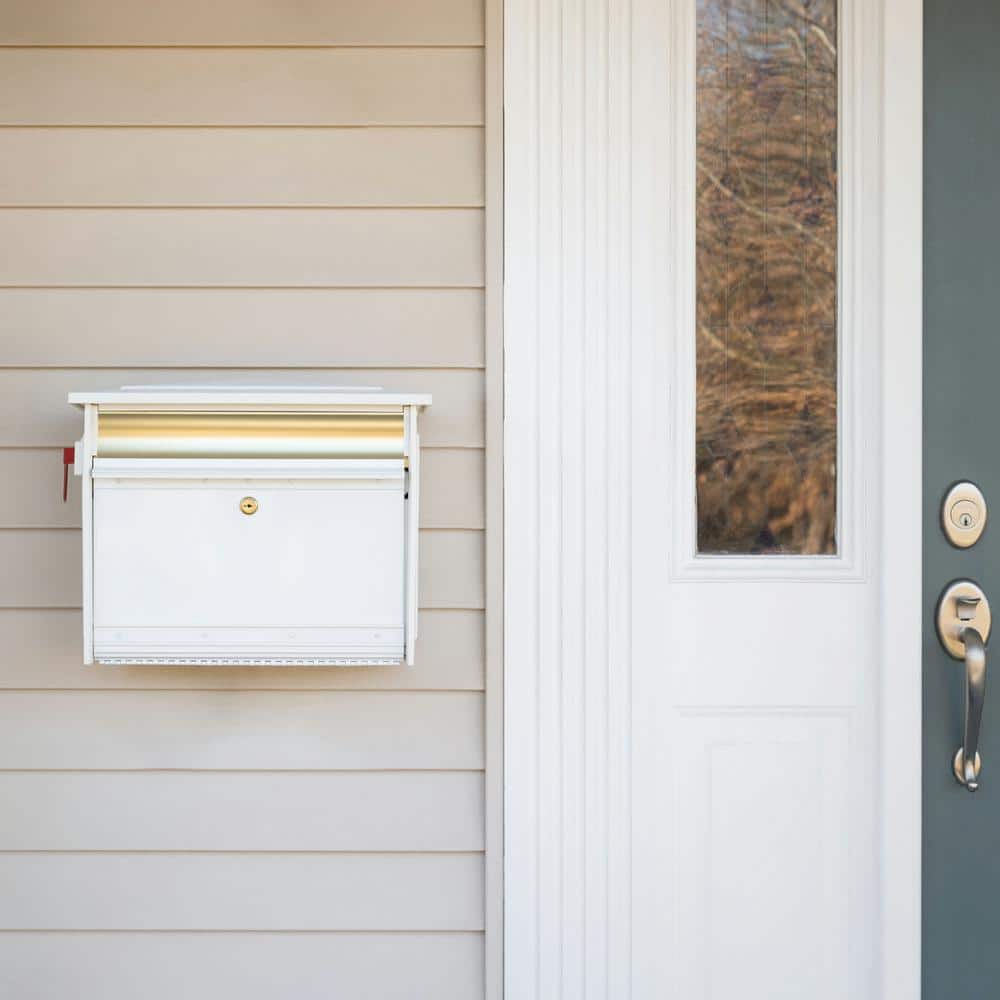 Medium White Aluminum Locking Wall Mount Mailbox