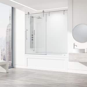 Hamilton 56 in. to 60 in. W x 68 in. H Aerodynamic Frameless Sliding Tub Door in Stainless Steel with Clear Glass