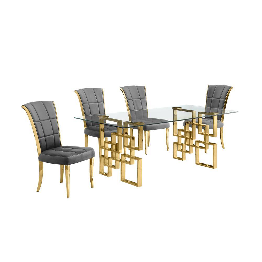 Best Quality Furniture Dominga 5Piece Rectangular Glass Top Gold