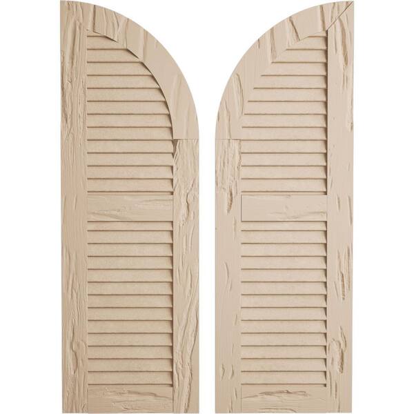 Ekena Millwork 12" x 40" Timberthane Polyurethane 2-Equal Louvered Quarter Round Arch Top Faux Wood Shutters Pair in Primed