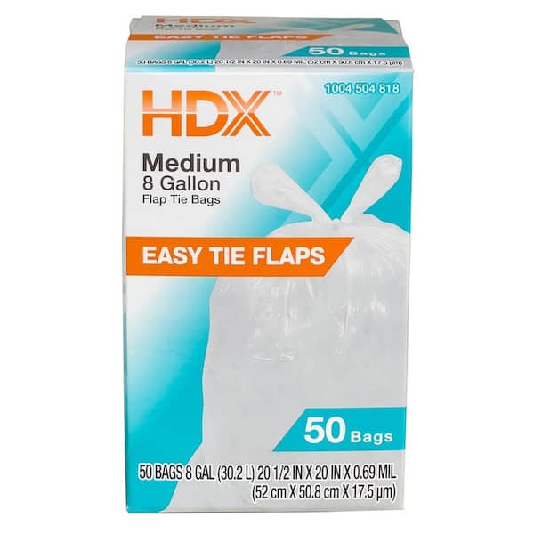HDX 8 Gal. Flap Tie Medium Kitchen Trash Bags (50-Count