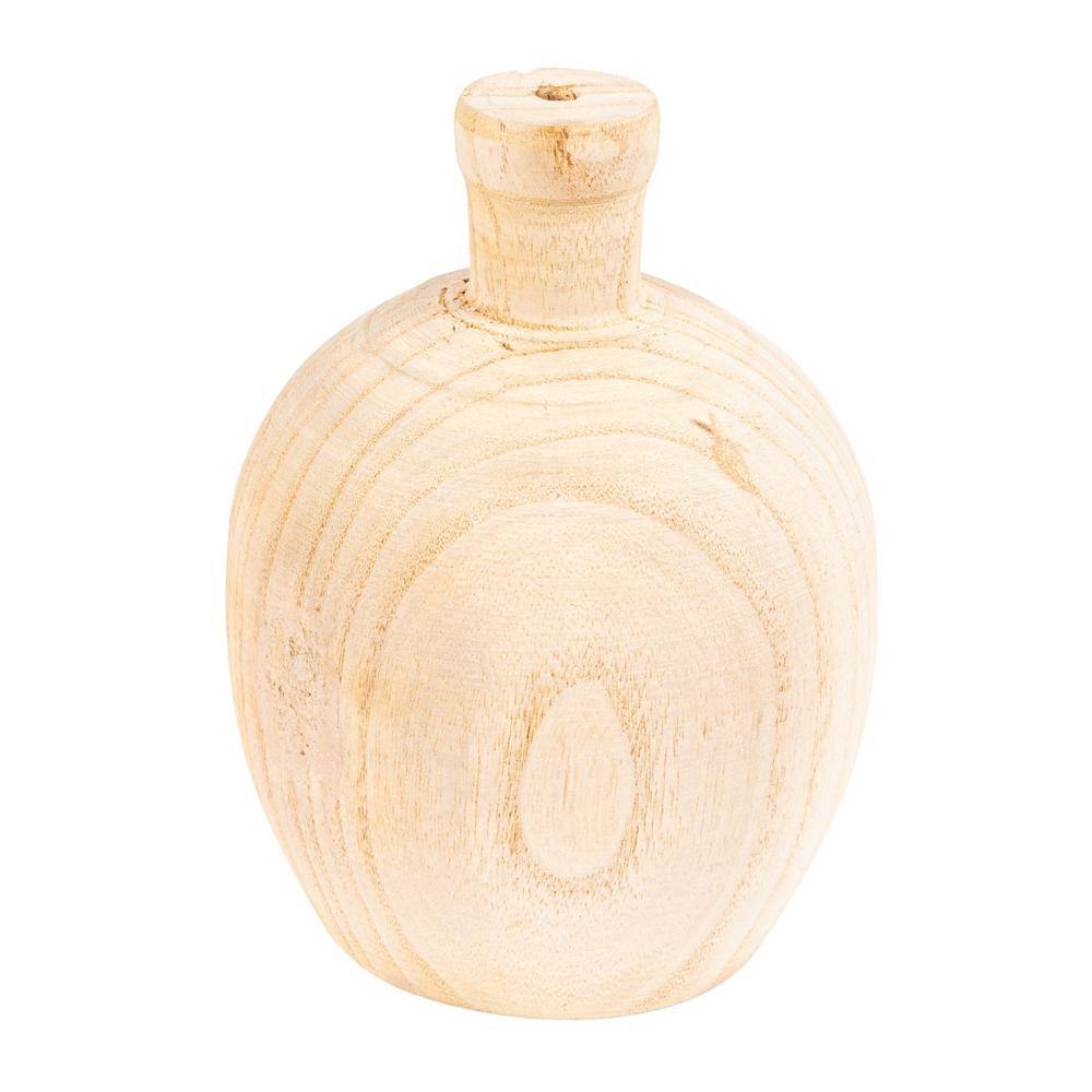 Set of 3 Light Wood Bottle and Gourd Shaped Vases