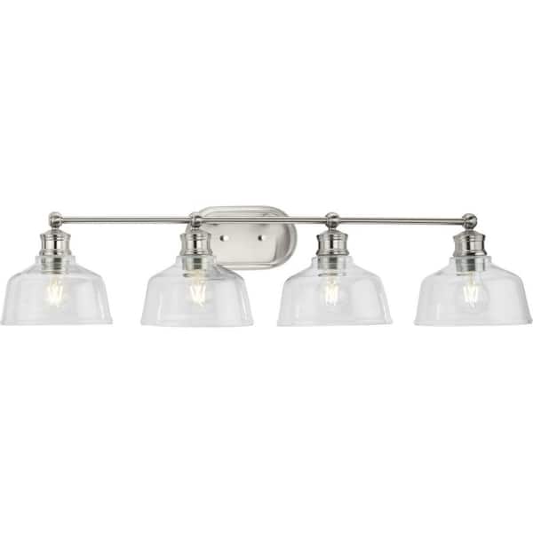 Progress Lighting Singleton 36 in. 4-Light Brushed Nickel Vanity Light with Clear Glass Shades