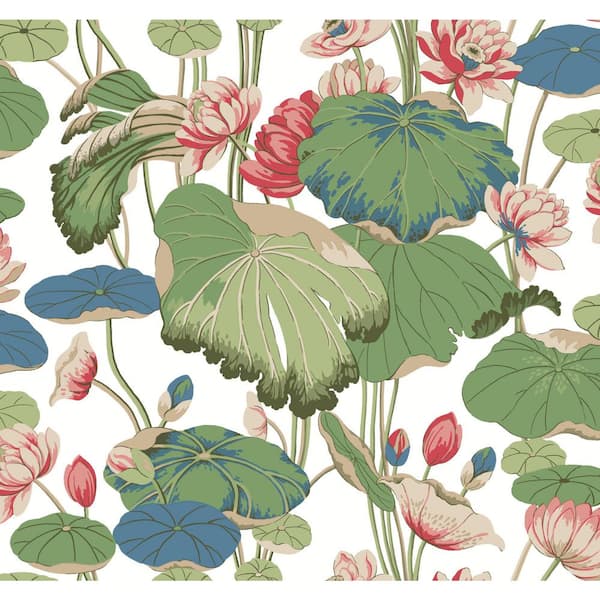 York Wallcoverings Lotus Pond Cotton/Peacock Multi-Colored Matte Pre-pasted Paper Wallpaper 60.75 sq. ft