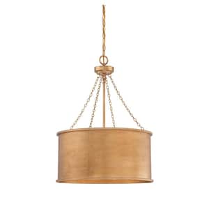 Rochester 19 in. W x 26.5 in. H 4-Light Gold Patina Shaded Pendant Light with Metal Cylinder Shade