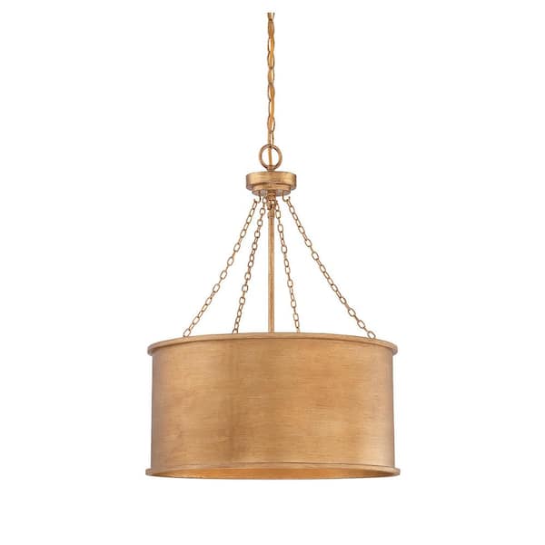 Savoy House Rochester 19 in. W x 26.5 in. H 4-Light Gold Patina Shaded Pendant Light with Metal Cylinder Shade