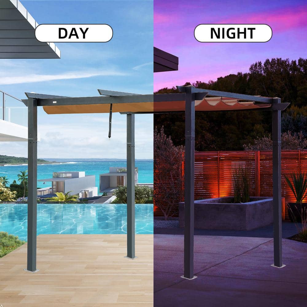 10' x 10' Dark Gray Aluminum Pergola with Retractable Canopy