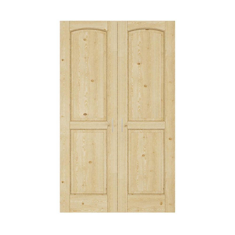 48 in. x 80 in. 2 Panel Round Top Solid Core Unfinished Pine Wood French Door without Jamb Double Door Slab+ Ball Catch price history on PriceWatchPro