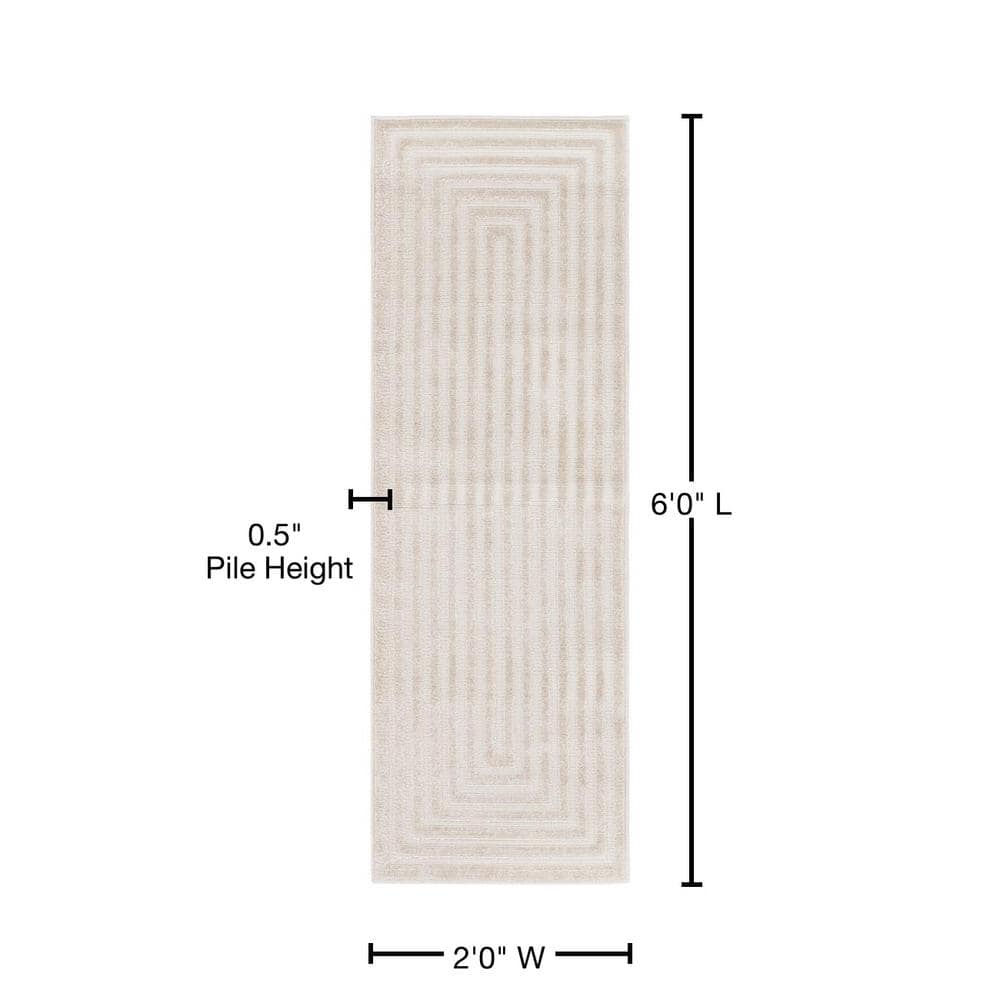 Beige and Ivory Synthetic Outdoor Runner Rug