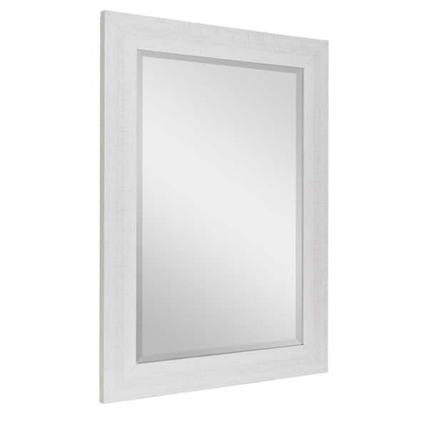 Deco Mirror 43.5 in. H x 31.5 in. W Cottage Wood Plank Textured Whitewashed Rectangle Framed Accent Beveled Wall Mirror