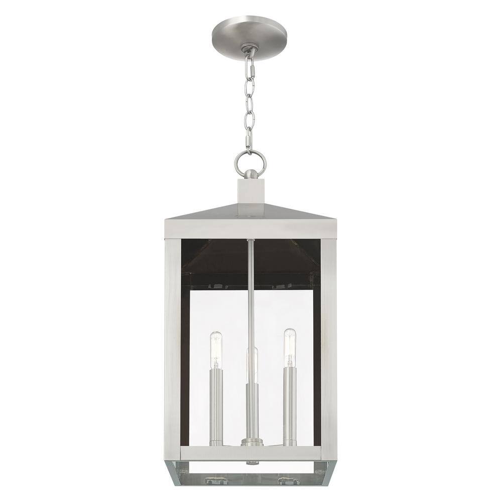 Brushed Nickel 3-Light Pendant with Clear Glass Panels