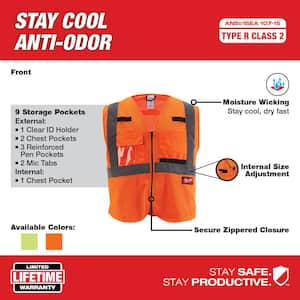 2X-Large/3X-Large Orange Class 2 Mesh High Visibility Safety Vest with 9-Pockets (12-Pack)
