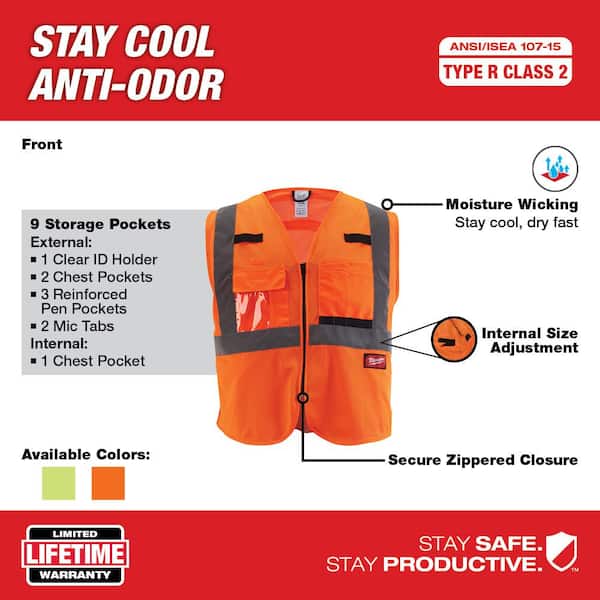 4X-Large/5X-Large Orange Class 2 Mesh High Visibility Safety Vest with 9-Pockets (12-Pack)