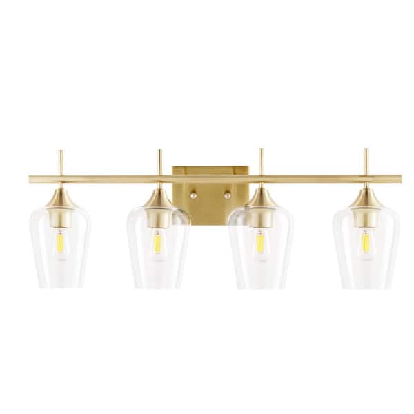 Merra 4 Light Antique Brass Wall Sconce, Gold Bathroom Light Fixtures 4 Lights