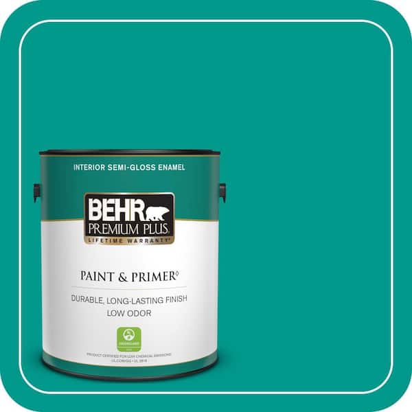 BEHR PREMIUM PLUS 1 gal. #S-G-490 Intense Teal Semi-Gloss Enamel Low Odor Interior Paint & Primer