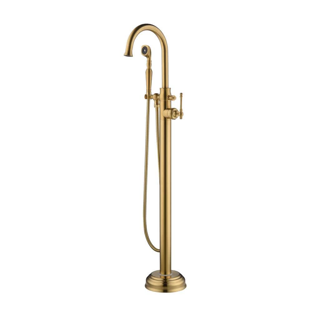 Elegant Brushed Gold Brass Freestanding Tub Faucet with Handshower