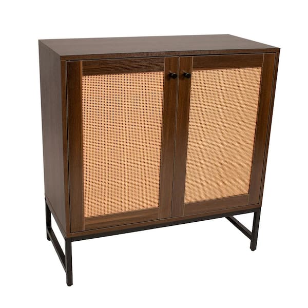 Sunnydaze 2-Door 31.5 in. W x 33 in. H Dark Brown MDF Accent Cabinet with Shelf/Rattan Doors