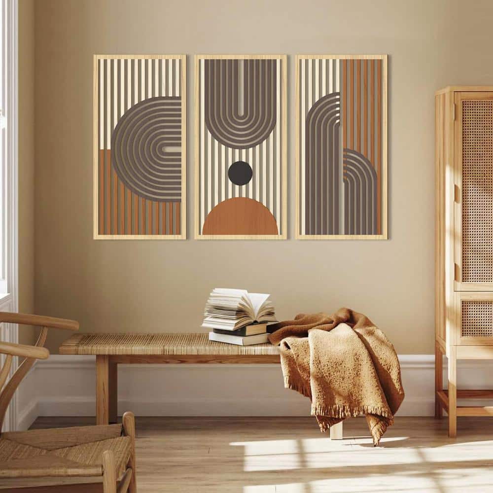 Large Brown Hollow Wooden Geometric Boho Wall Art Set