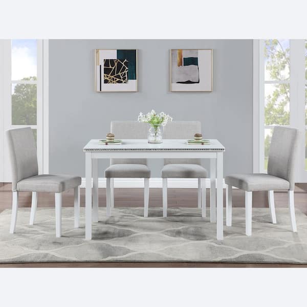 Boyel Living 5-Piece Square White Rectangular Wood Top Kitchen Table Set with 4-Chairs