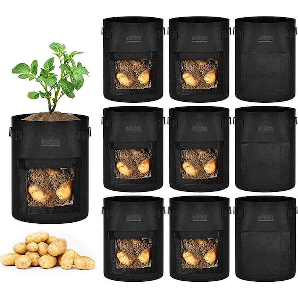 6 Pack 10 Gallon Potato Grow Bags with Flap Window, Garden Planting Bag  with Durable Handle, Plant Pots for Tomato, Vegetable and Fruits