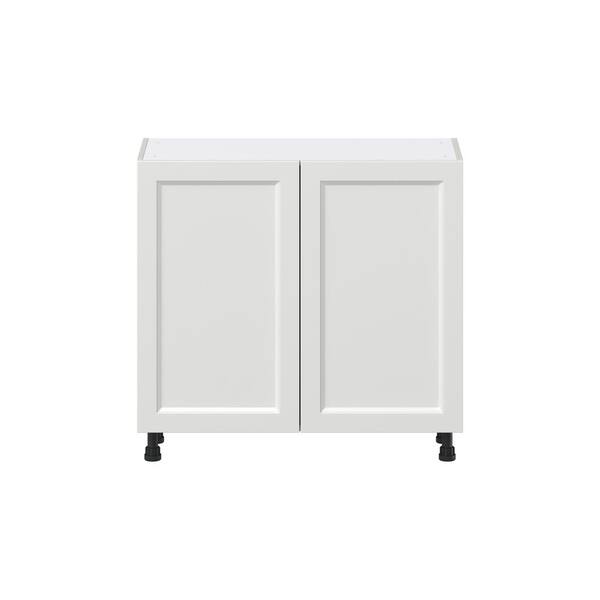 J COLLECTION 36 in. W x 14 in. D x 34.5 in. H Alton Painted White Shaker Assembled Shallow Base Kitchen Cabinet with 2-Doors